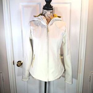 NWOT Mondetta Women's Cream Softshell Jacket Green Fleece Lining Size S Gorpcore